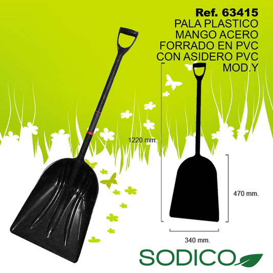 TB1196 Plastic shovel with a handle of PVC-coated steel, featuring a PVC/iron head, Model Y.