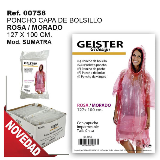 TB1211 PINK/PURPLE POCKET CAPE/PONCHO 127X100CM SUMATRA