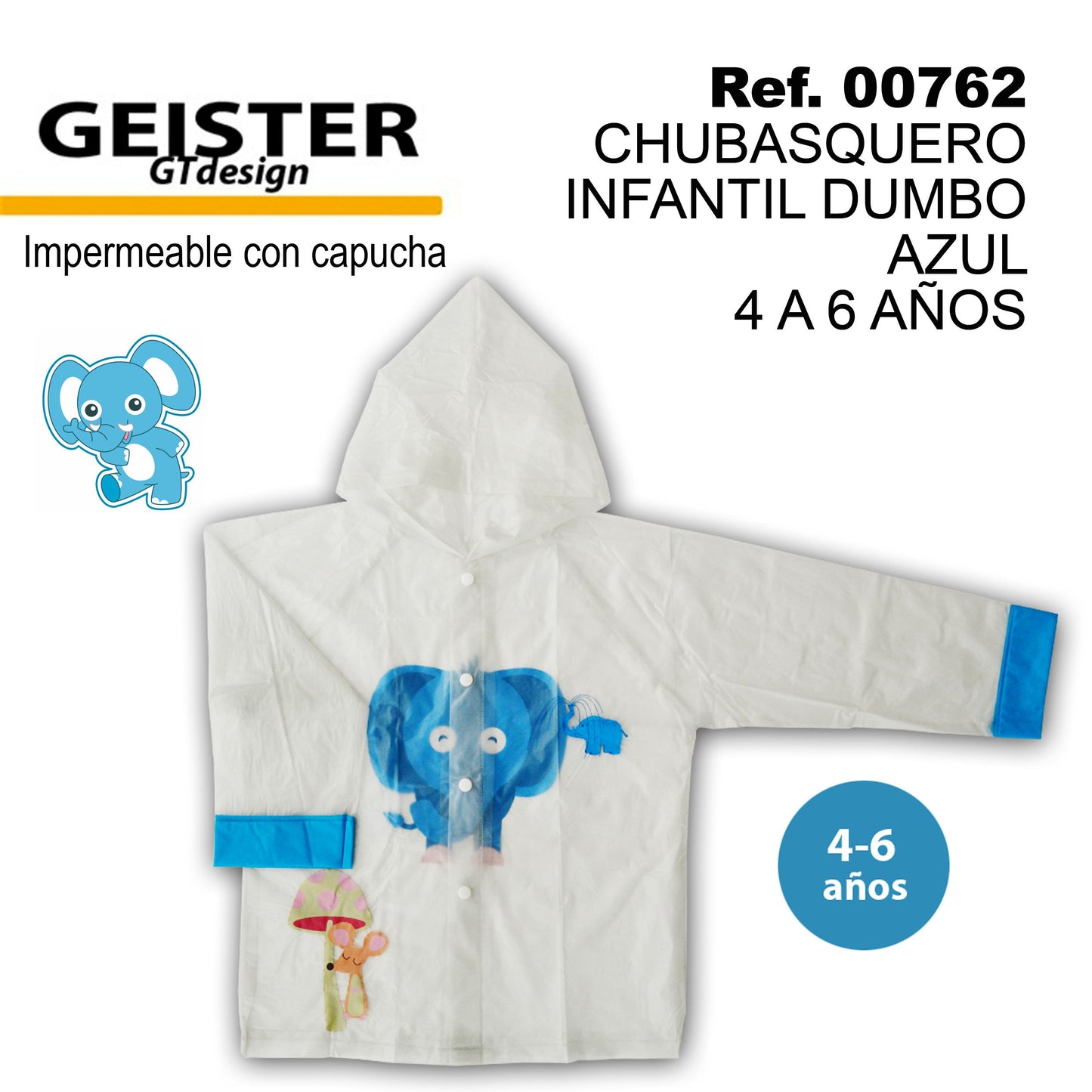 TB1214 Kids Dumbo Blue Raincoat 4 to 6 Years