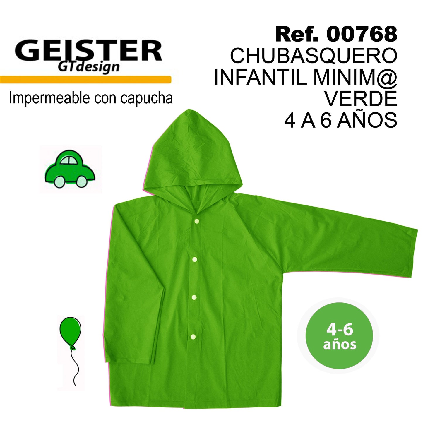 TB1218 Children's Mini Rain Poncho Green 4-6 Years Old