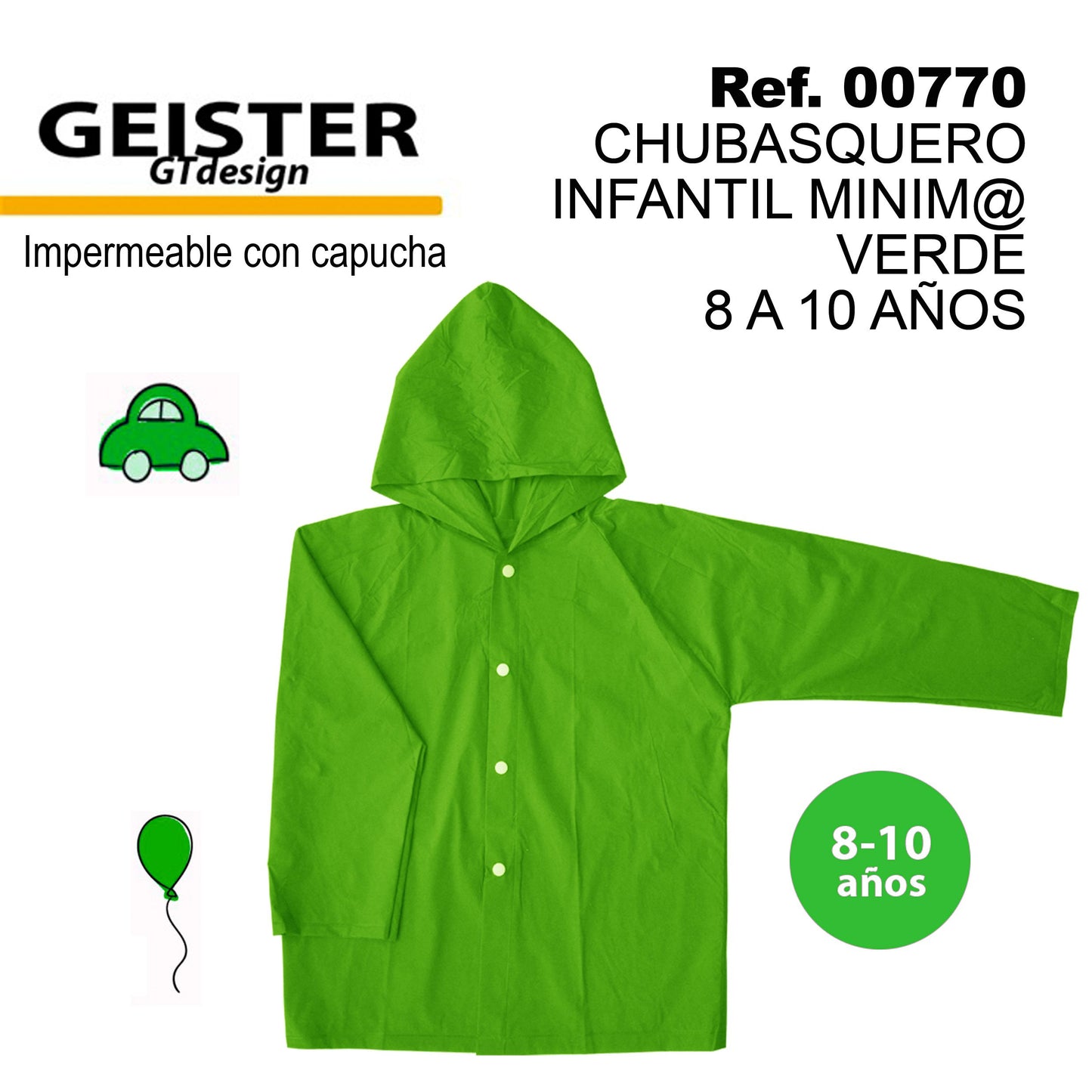TB1219 Minimal Children's Raincoat Green 8 to 10 Years