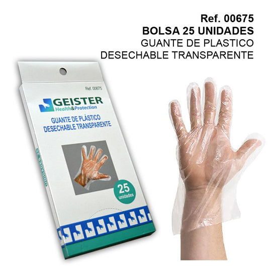 TB1235 TRANSPARENT DISPOSABLE PLASTIC GLOVES 25UDS