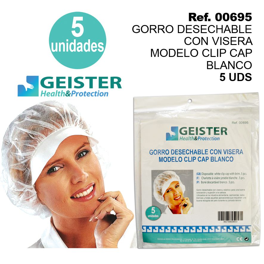 TB1244 Disposable Cap with Visor Model Clip Cap White 5 Units