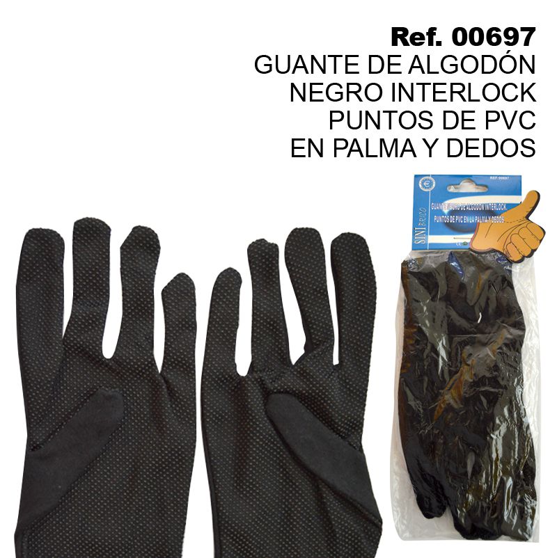 TB1245 BLACK INTERLOCK COTTON GLOVE, PVC POINTS ON PALM AND FINGERS
