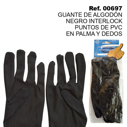 TB1245 BLACK INTERLOCK COTTON GLOVE, PVC POINTS ON PALM AND FINGERS