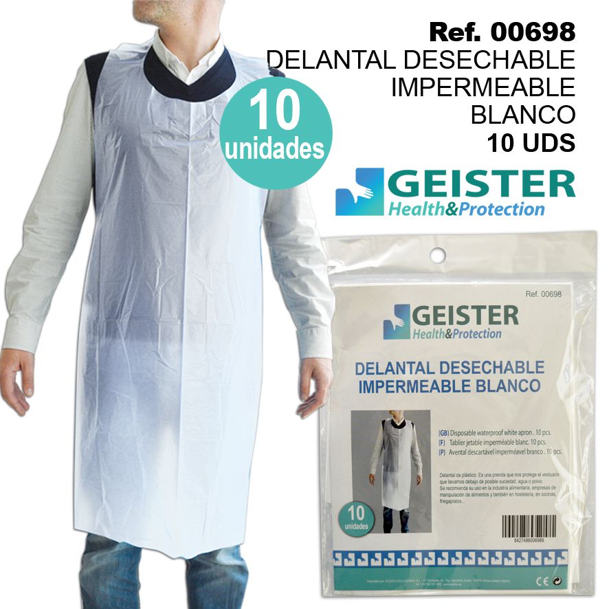 TB1246 DISPOSABLE IMPERMEABLE WHITE APRON 10UDS