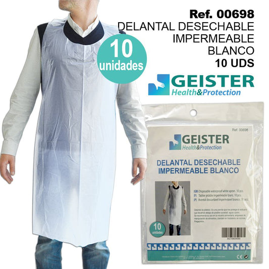 TB1246 DISPOSABLE IMPERMEABLE WHITE APRON 10UDS