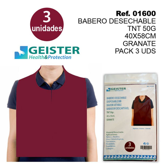 TB1265 Disposable TNT Apron 50G 40*58CM GRANATE (3 units pack)