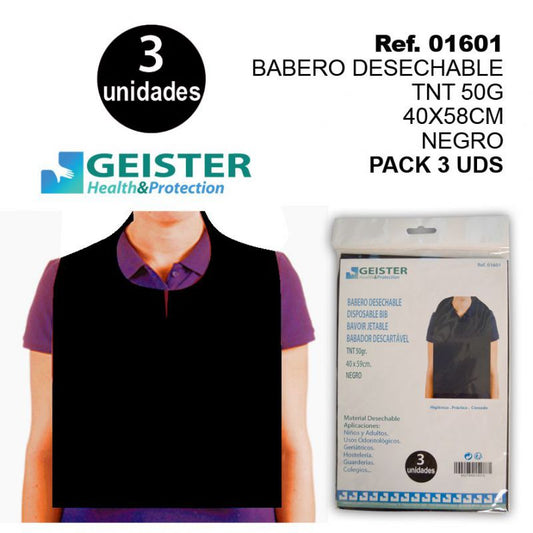 TB1266 Disposable TNT Apron 50G 40*58CM Black Pack 3 Units