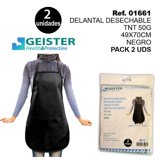 TB1271 Disposable TNT Apron 50G 49*70CM Black Pack 2 Units