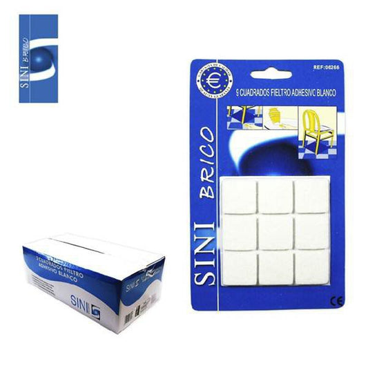 TB1274 9 squares of adhesive felt, size 25x25 m/m, white color.