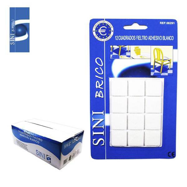 TB1278 12 Adhesive Felt Squares of 20 X20 mm. WHITE COLOR