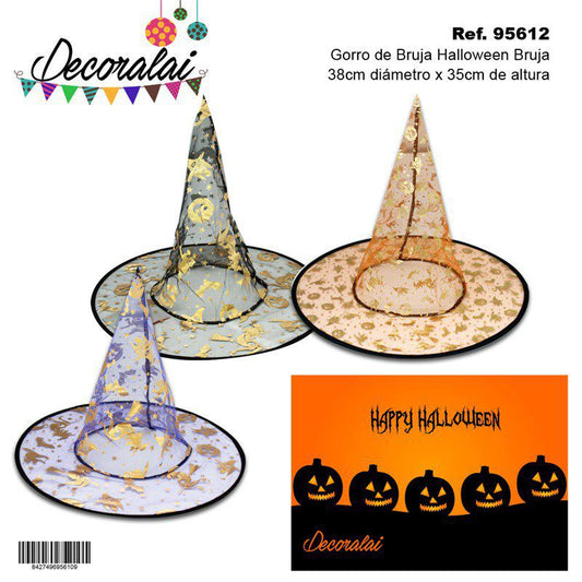 TB1301 BLACK WITCH CAP HALLOWEEN BLACK CAT DIAM.38CM