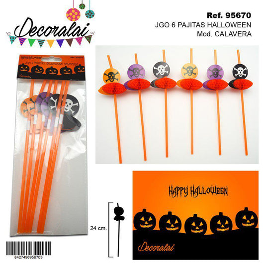 TB1308 JGO 6 HALLOWEEN SKULL STRAW SET