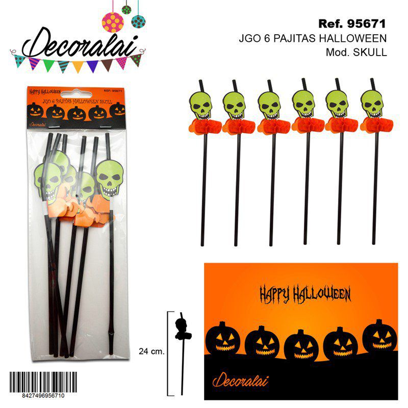 TB1309 Set of 6 Halloween Skull Straws
