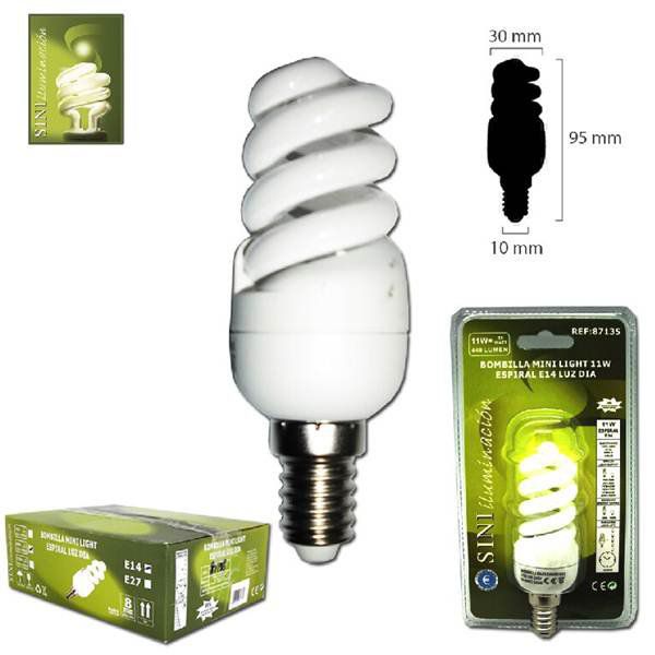 TB1389 Mini light bulb, 11W, Spiral E14 base, Daylight color.