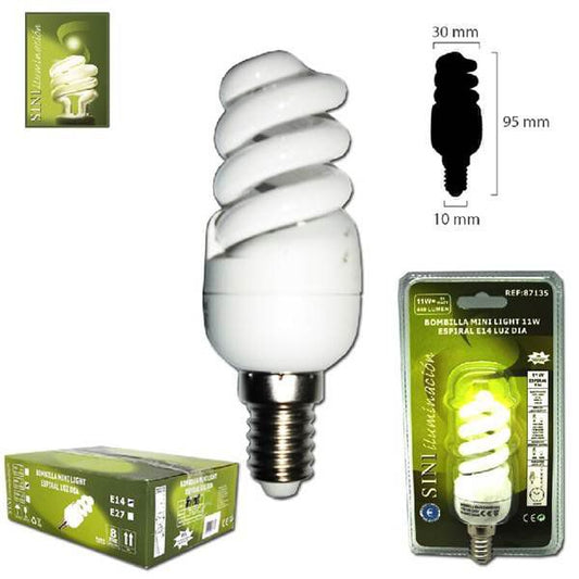 TB1389 Mini light bulb, 11W, Spiral E14 base, Daylight color.
