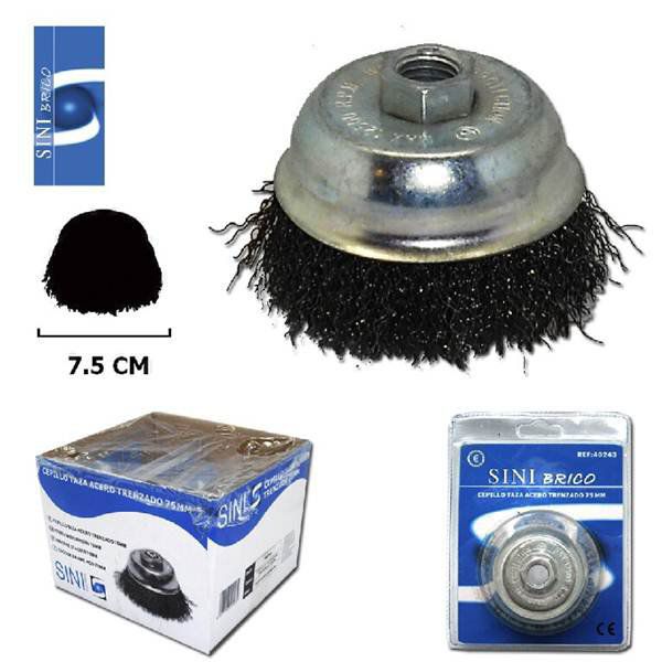 TB1523 Wire Cup Brush for Grinder, made of braided steel, 75 MM.
