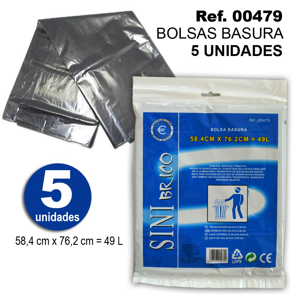 TB1642 Trash Bags 58.4 CM x 76.2 CM, 49 L, 5 Units