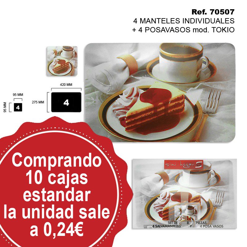 TB1657 Set of 4 individual tablecloths with 4 coasters, Model Tokio.
