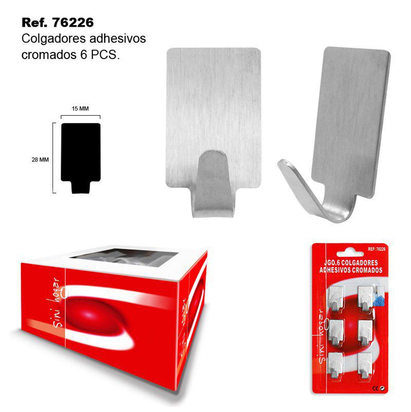 TB1801 SET OF 6 CHROMED ADHESIVE HANGERS