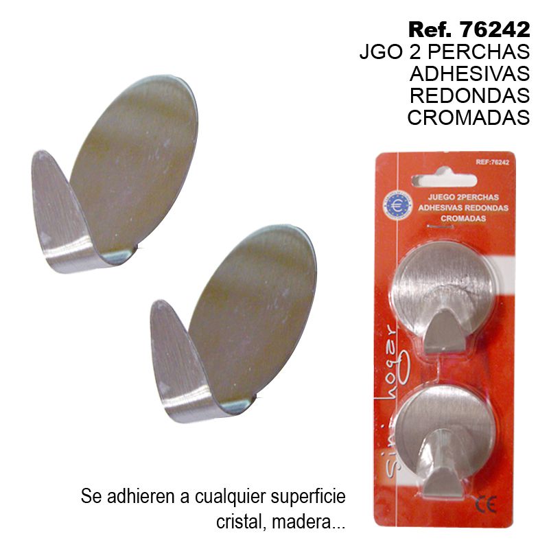 TB1803 Set of 2 Round Chrome Adhesive Hooks. Perfect for organizing clothes or small items using adhesive hooks.