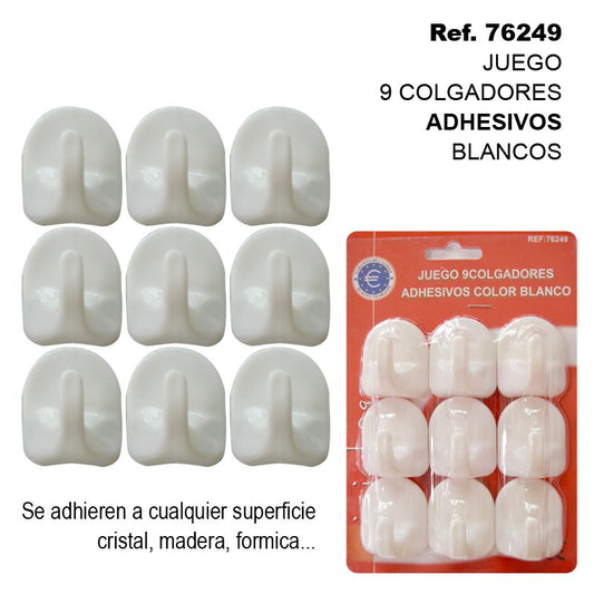 TB1804 Set of 9 Adhesive Hooks White