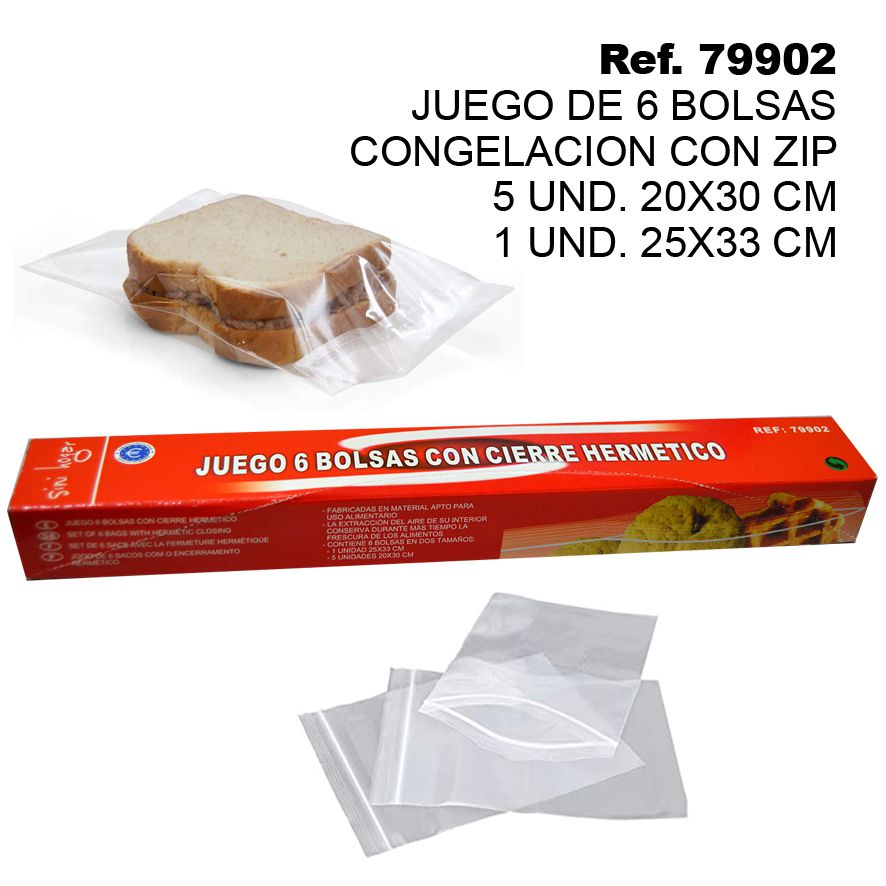 TB1879 Set of 6 Freezing Bags with Zips (5 units 20x30 cm + 1 unit 25x33 cm)