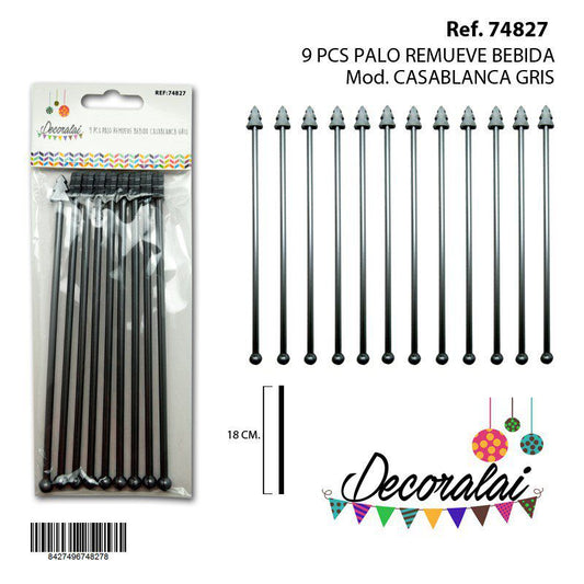 TB1937 Set of 9 Casablanca Grey Drink Stirrer Sticks
