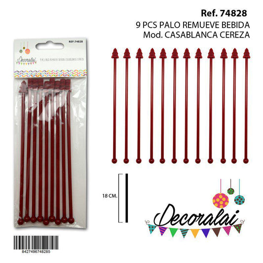 TB1938 9 PCS Drink Stirrers, themed with Casablanca Cherry. These festive sticks are perfect for parties, cocktails, or simply adding a decorative touch to any beverage.