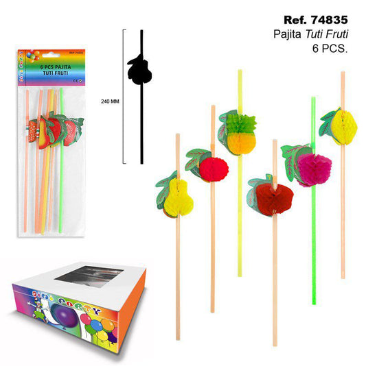 TB1942 6 PCS PAJITA TUTI FRUTI are colorful straws designed for party use, adding a whimsical, fruity touch to drinks and celebrations.