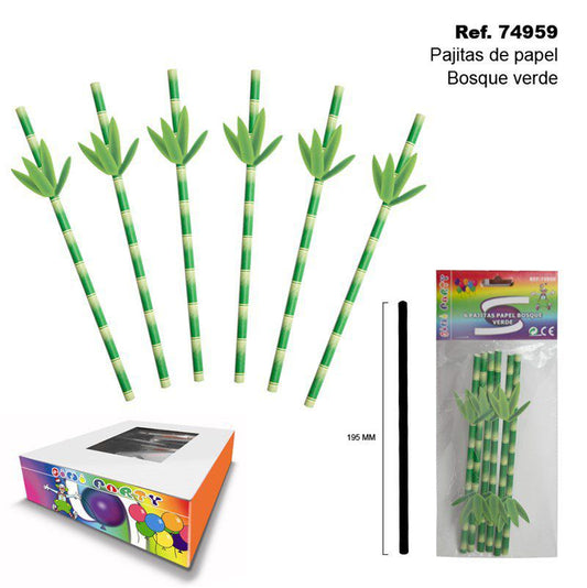 TB1987 Set of 6 paper straws in 'Green Forest'