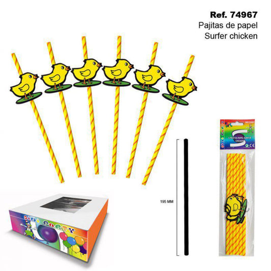 TB1995 Set of 6 Paper Straws Surfer Chicken