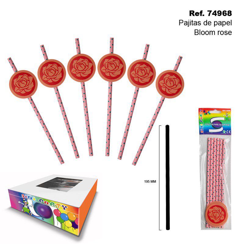 TB1996 Set of 6 Paper Straws Bloom Rose
