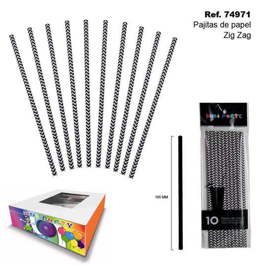 TB1999 10-Pack Black Zigzag Paper Straws