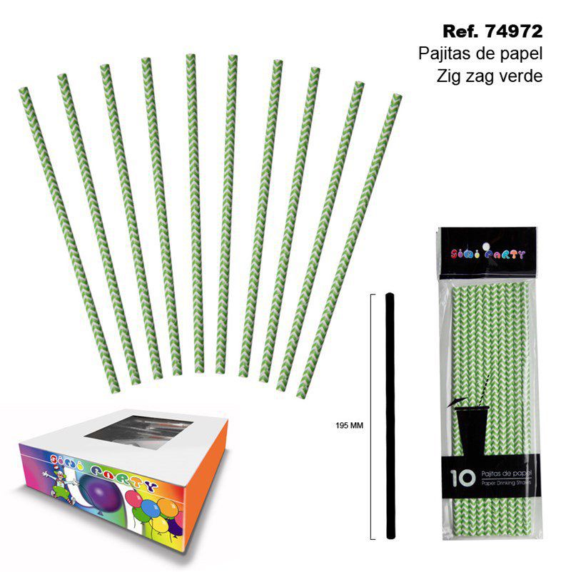 TB2000 Set of 10 Green Zigzag Paper Straws