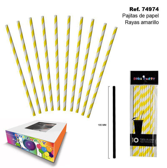 TB2002 Set of 10 Yellow Striped Paper Straws