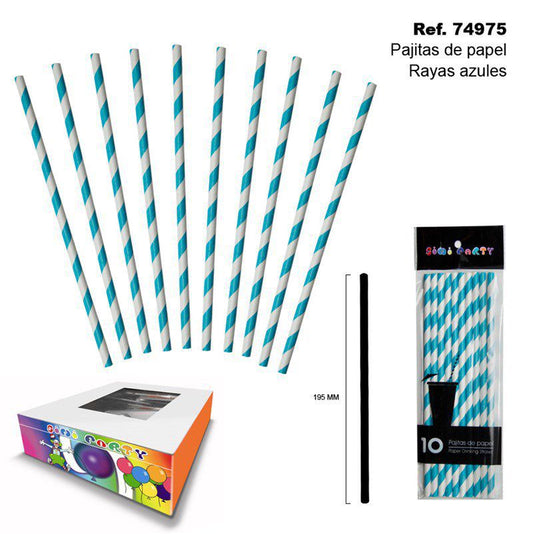 TB2003 Set of 10 Turquoise Striped Paper Straws