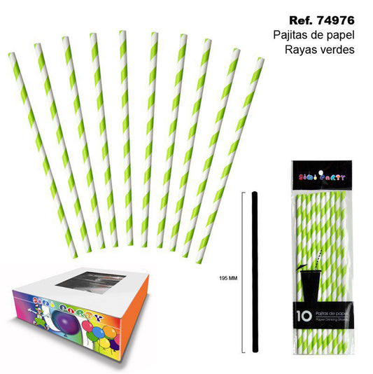 TB2004 Set of 10 Green Striped Paper Straws