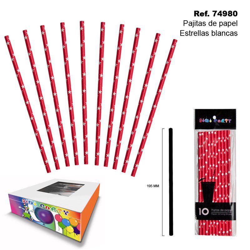 TB2008 Set of 10 White Star Paper Straws