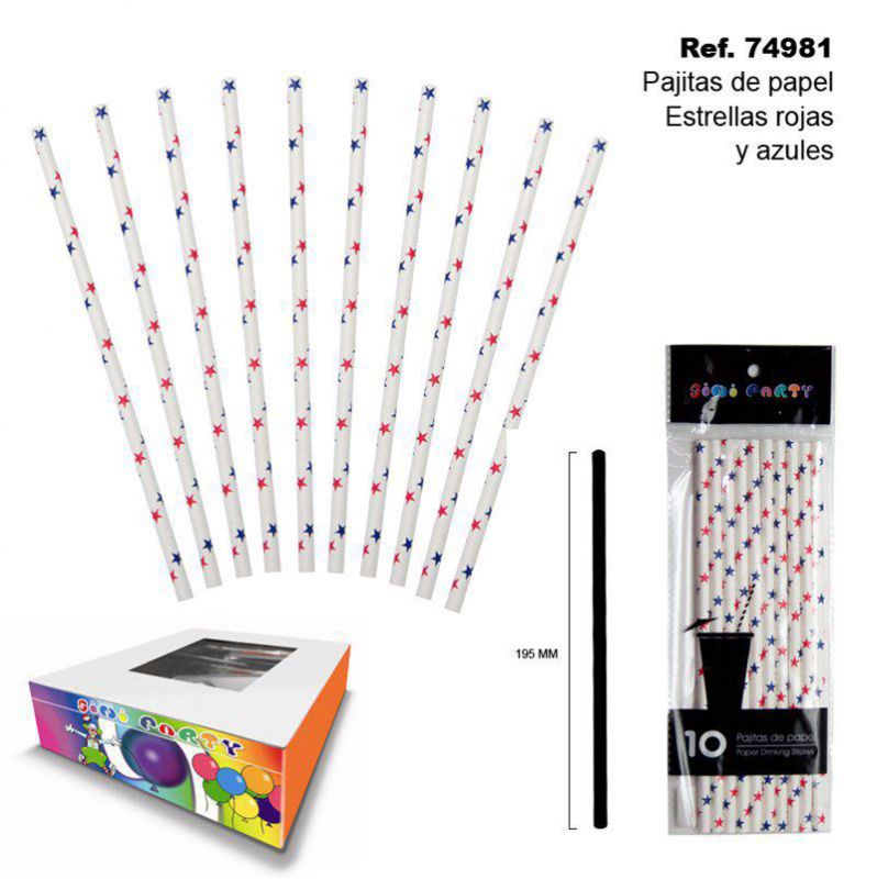 TB2009 Set of 10 Red/Blue Star Paper Straws