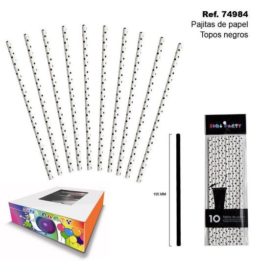 TB2012 Set of 10 Paper Straws, Taupe and Black