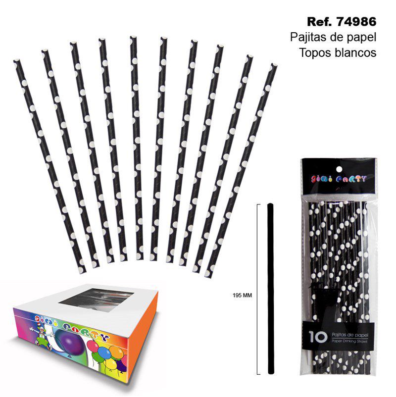 TB2014 Set of 10 Black and White Striped Paper Straws