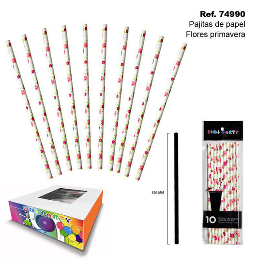 TB2018 Set of 10 Paper Straws with Spring Flowers