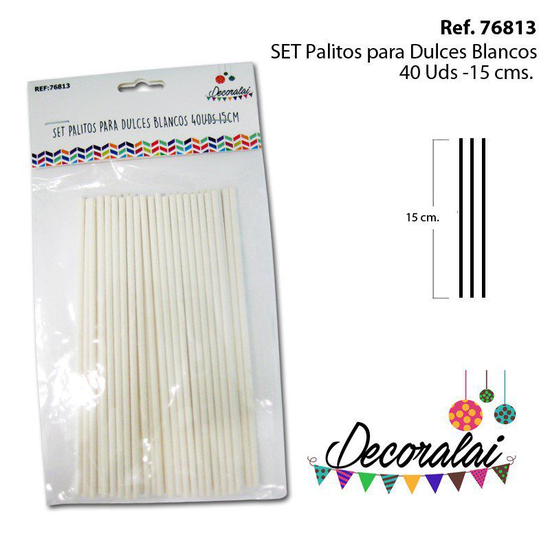 TB2026 Set of White Cake Pop Sticks (40 units, 15 cm length)