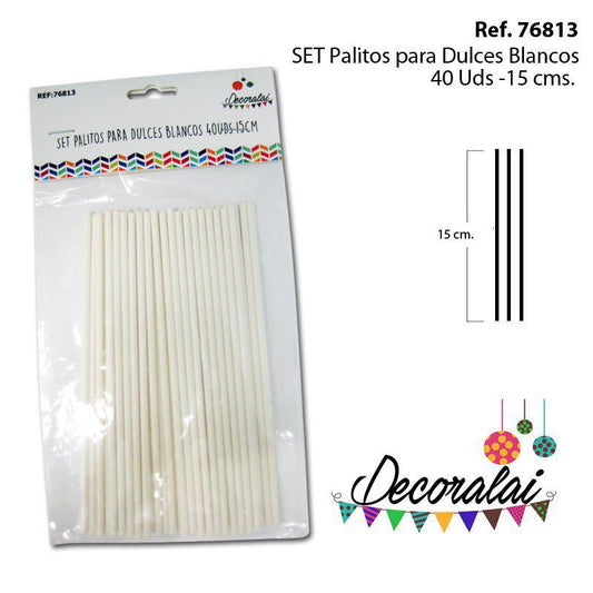 TB2026 Set of White Cake Pop Sticks (40 units, 15 cm length)