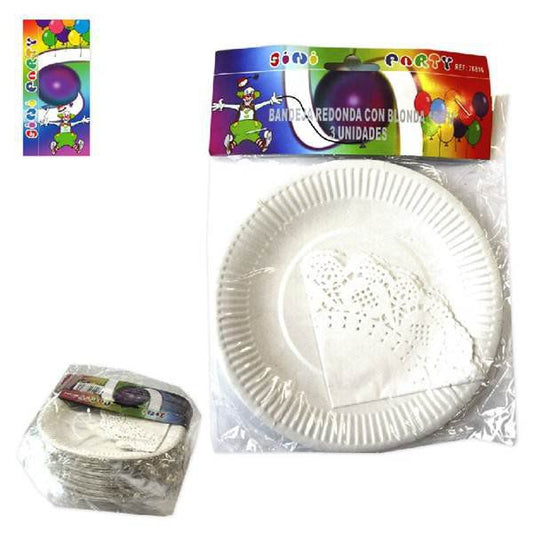 TB2028 Round tray with white lace, 16cm, 3 units.