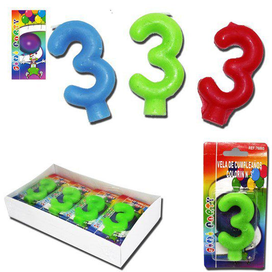 TB2051 Colorin Birthday Candle "3"