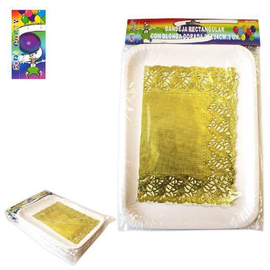 TB2069 RECTANGULAR TRAY WITH GOLD TRIM 25X34CM 3 UNITS