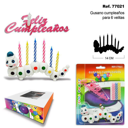 TB2092 Six Birthday Candles Shaped like Caterpillars